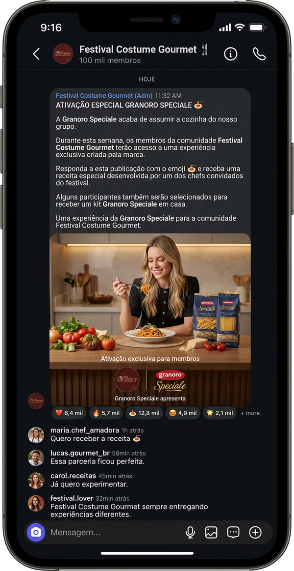 Ativação no grupo Costume Gourmet