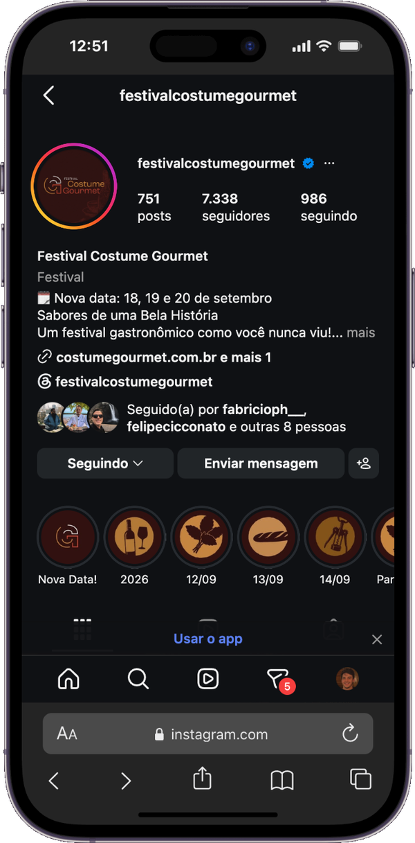 Destaque fixado no Instagram